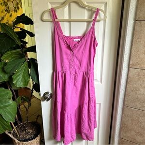 Lacausa Anthropologie pink dress linen cotton tiered button down